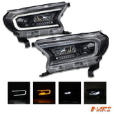 Black Full LED DRL Head Lights with Sequential Indicator for Ford Ranger PX2 PX3 & Everest